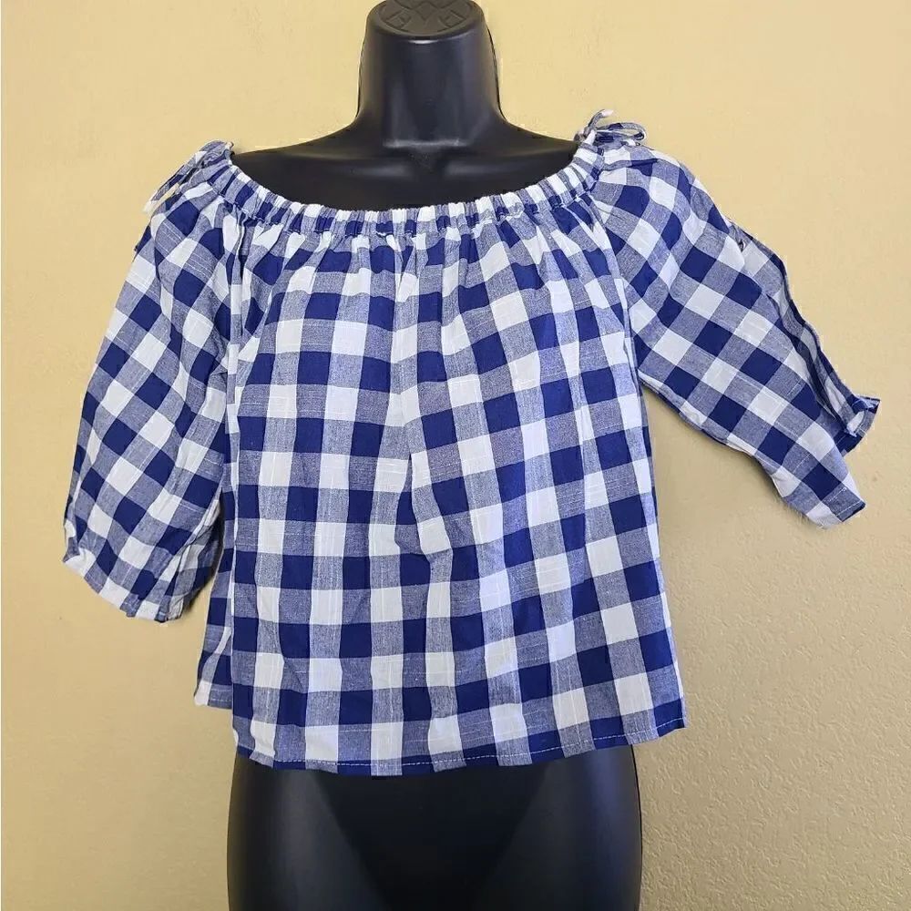 NWT LF Three Days Off Shoulder Gingham Top